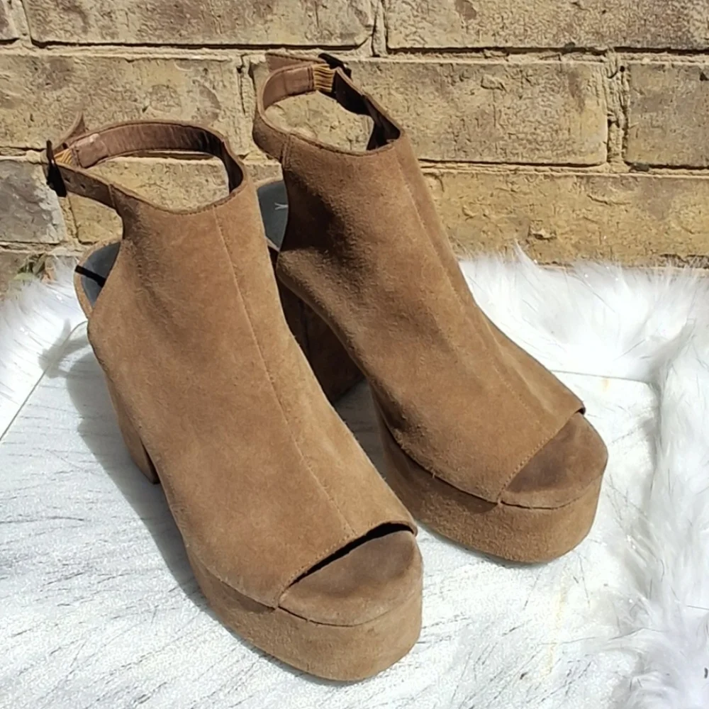 Jeffrey Campbell x Free People Leather Brown Platform Slingback Heels  Size 10 - Picture 5 of 16